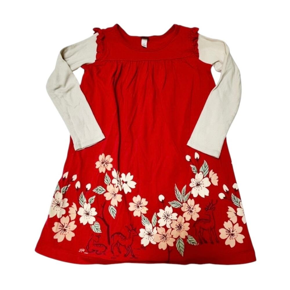 Tea Collection Floral Deer Layered Dress Size 6
